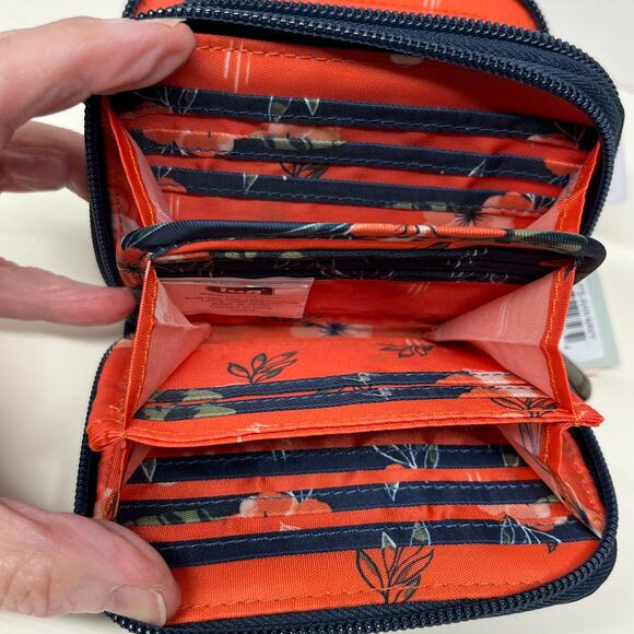 Lug Splits Compact RFID Wallet Aloha Navy Double Zip Accordion New - Picture 4 of 6